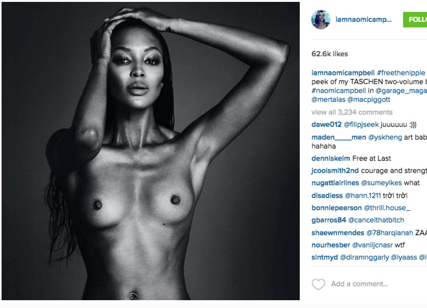 Naomi Campbell défie Instagram.